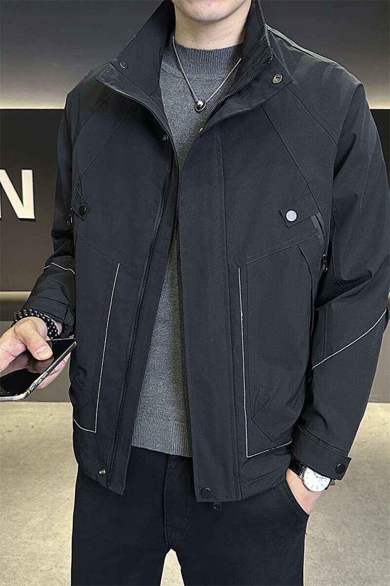 703-8826-P80春季男士立领嵌条大口袋防水休闲夹克二棉C11,男装夹克,星座703-1