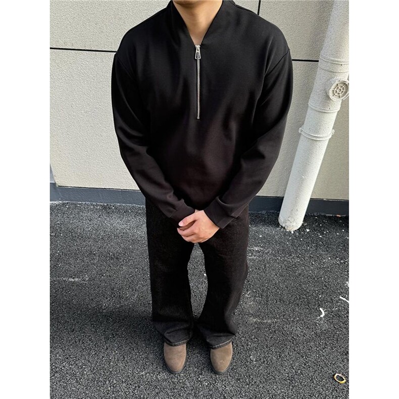 W31-P34大码设计感假两件半拉链长袖T恤夏微胖mm撞色显瘦,男装T恤,电商B323A