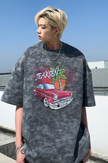 美式复古汽车印花男生短袖水洗做旧宽松T恤JK23273-p45-控58，男装T恤，星座605(原A050)