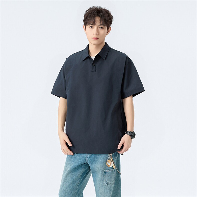 夏季纯色套头短袖衬衣男宽松落肩质感半袖衬衫A157B-CS4202-P45,男装衬衫,电商A157B