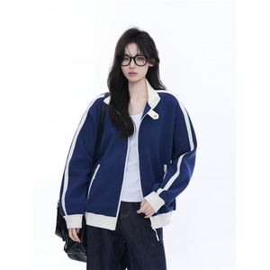 拼接运动卫衣开衫女春秋季新款潮牌休闲外套高街立领棒球服潮图片
