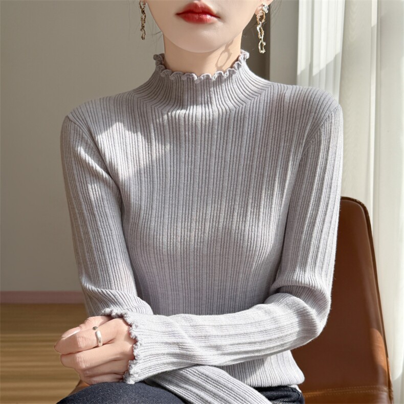 2025年秋季时尚百搭通勤简约休闲套头木耳边，女装针织衫/毛衣，凯思米羊绒