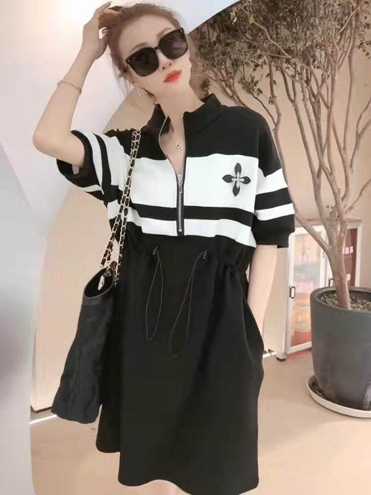 拼色连衣裙，女装连衣裙，韩外