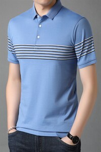短袖t恤男条纹男士短袖T恤polo 衫男翻领2023夏季薄款潮流休闲图片