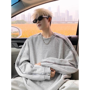 6785-P48 美式复古拉链卫衣秋季男潮牌cleanfit外套圆领重磅图片