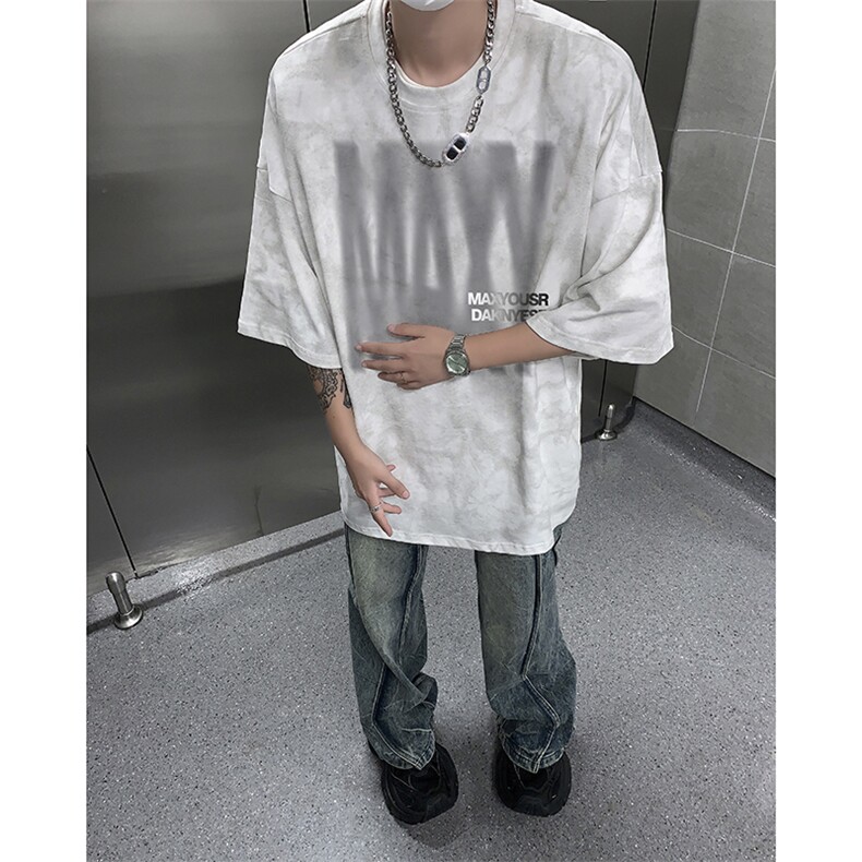 T2372P45控58巴家脏脏面料扎染印花宽松高街T恤,男装T恤,电商B205
