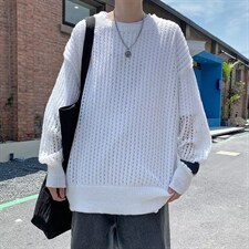 韩版宽松百搭休闲镂空毛衣2023秋新款纯色百搭休闲上衣M501-P34，男装针织衫/毛衣，星座512-2