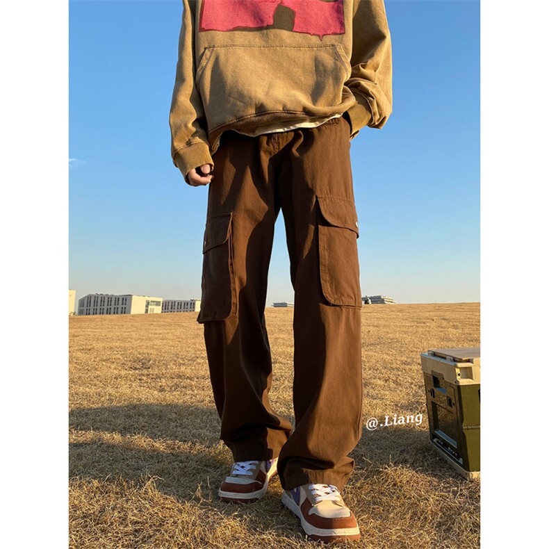 美式高街工装宽松直筒垂感阔腿裤棉715-6-BX20P65(控88）,男装休闲裤,星座715-6