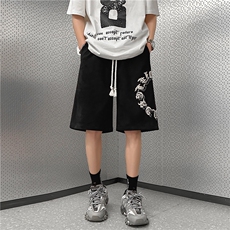 2023夏季新款麂皮绒高街短裤字母印花五分裤B315-K23247-p45控58，男装休闲裤，电商B315