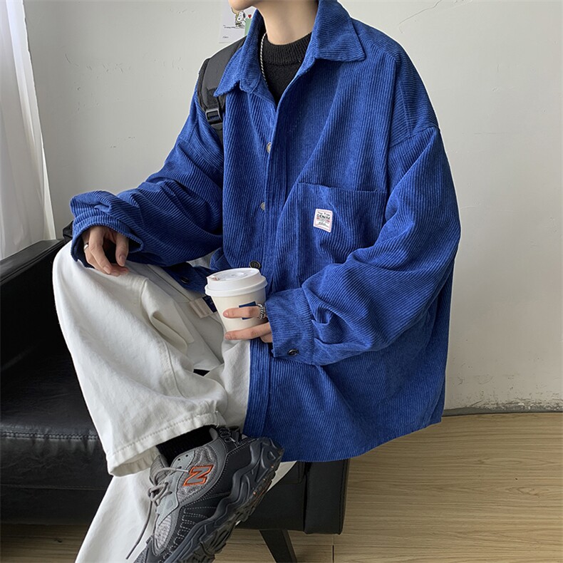 秋冬日系复古灯芯绒加绒加厚长袖衬衫外套港风保暖潮男H222/P65,男装衬衫,钱塘713