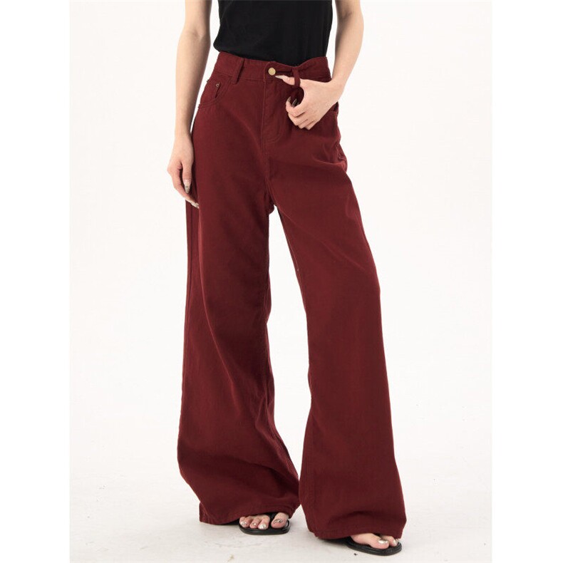 2394-P48美式安可拉红牛仔裤女宽松高腰修身直筒拖地长裤，女装牛仔裤，电商A306A