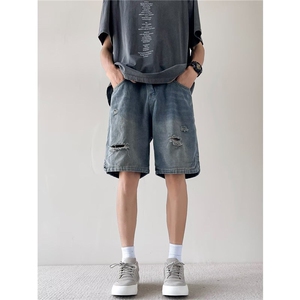 破洞牛仔短裤男士韩版潮流高街帅气2025夏季ins五分裤RK2842-P41图片