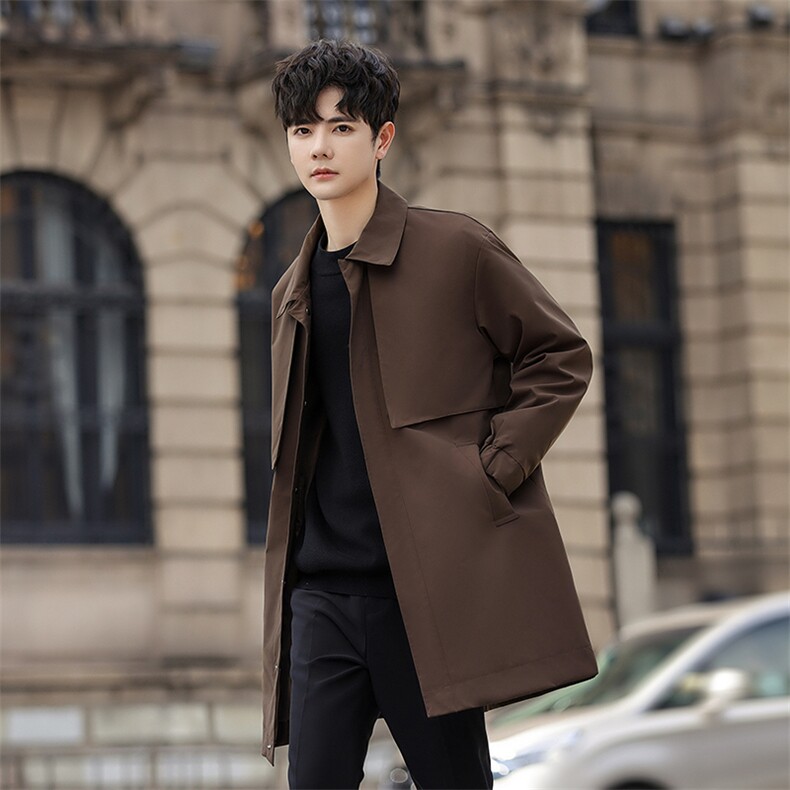 纯色简约休闲外套秋季英伦风个性中长款翻领风衣男FY333-P135，男装风衣，电商A413