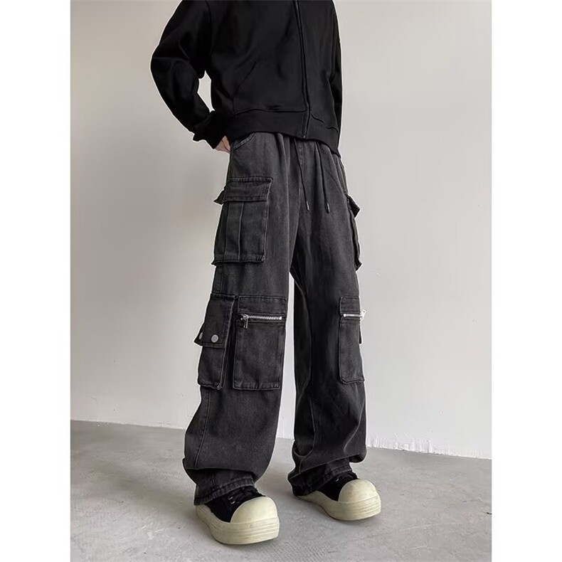 潮做旧街头机能工装牛仔裤多口袋百搭新款长裤直筒型RK3316-P66,男装牛仔裤,星座412-3