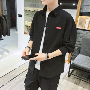 C877男士长袖衬衫纯棉工装新款春季韩版免烫宽松休闲衬衣男潮图片