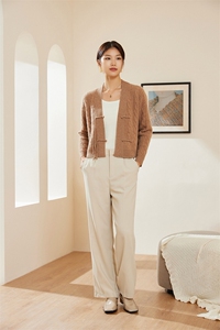 优雅气质女装V领开衫时尚百搭羊绒外套秋冬新款显瘦保暖针织衫图片