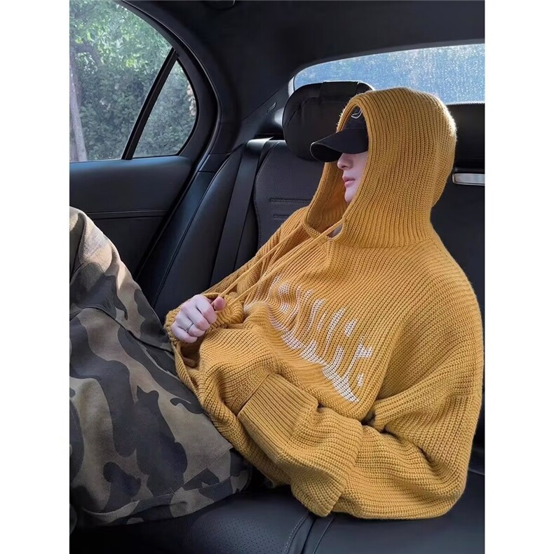 镂空上衣宽松慵懒风黄色毛衣中长款针织衫薄款罩衫初秋MY5822,男装针织衫/毛衣,星座516A