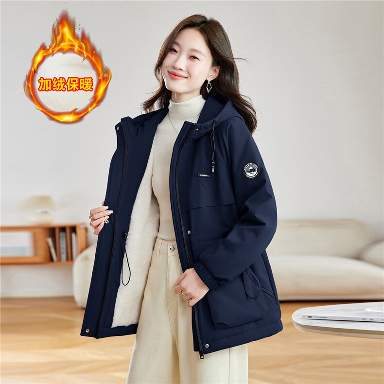 时尚连帽加绒加厚收腰派克服女2025冬季新款宽松显瘦保暖棉衣外套,女装棉衣/棉服,慕咨