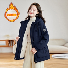 时尚连帽加绒加厚收腰派克服女2025冬季新款宽松显瘦保暖棉衣外套，女装棉衣/棉服，慕咨
