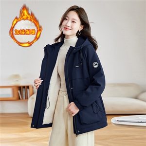 时尚连帽加绒加厚收腰派克服女2025冬季新款宽松显瘦保暖棉衣外套图片