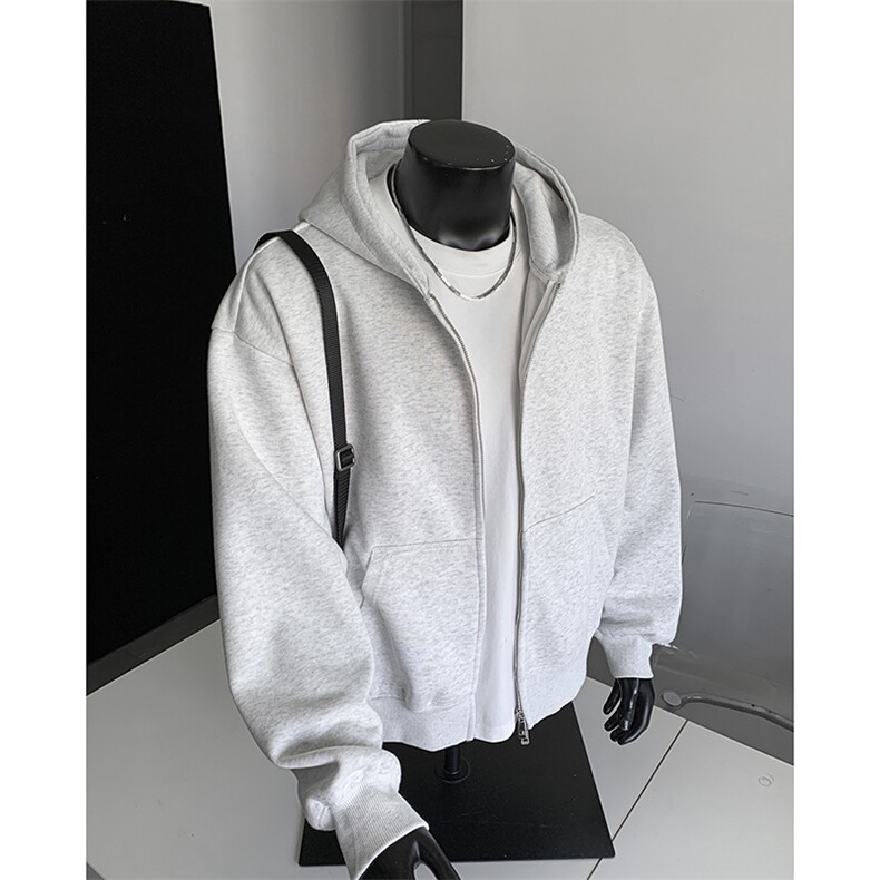 重磅全棉450克双拉链开衫连帽卫衣纯色外套男潮RH6127-P54，女装短外套，星座610B-1