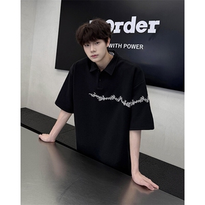 8XL-M新中式刺绣图腾短袖polo衫大码翻领T恤半袖保罗衫DX1212/P45图片