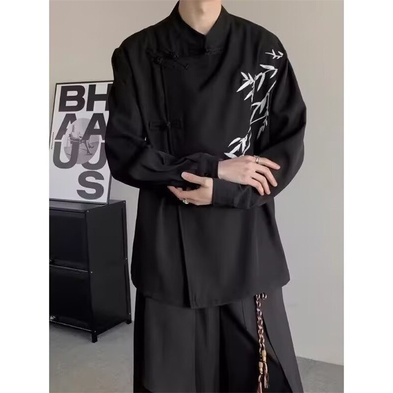 风春款男女立领衬衫盘扣竹刺绣中山装衬衣CS910P50,男装衬衫,星座1013-1
