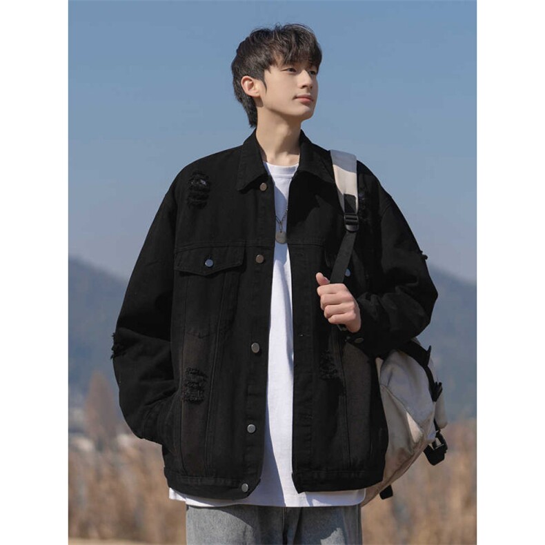 1506-1/KGW66041/P59黑色工装牛仔夹克男春秋款潮牌休闲宽松百搭,男装夹克,星座1506-1