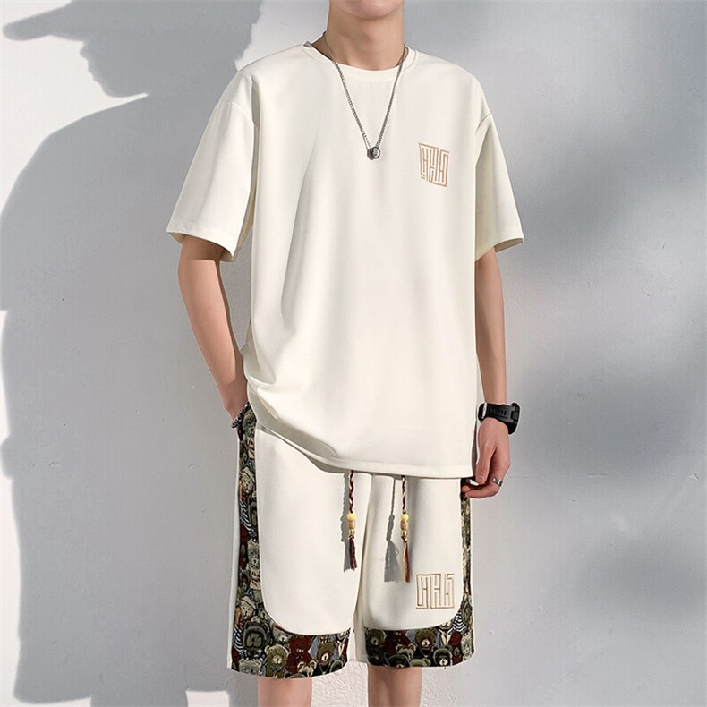 男士刺绣休闲运动套装男夏季新款T恤一套短裤潮A266-TZ7708-P48,男装牛仔裤,电商A266