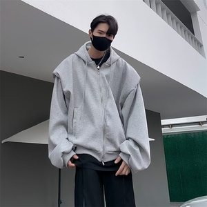 潮牌高街垫肩连帽卫衣开衫男秋冬季复古休闲外套上衣服WC440-P48图片