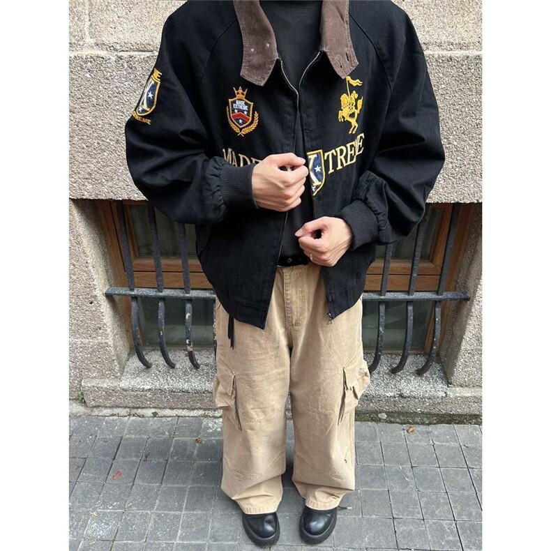 美式高级感秋冬季新款外套男底特律工装刺绣翻领夹克潮牌JK210,男装夹克,星座516A
