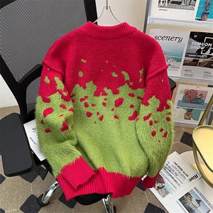 新年美式秋冬渐变仿貂毛氛围毛衣男女冬季毛绒慵懒外套宽松针织衫图片