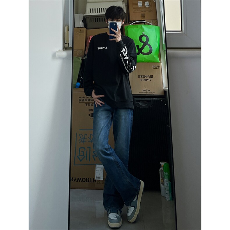 B221美式ins高街暗黑光版修身微喇牛仔裤LK23137-P55控78,男装牛仔裤,电商B221