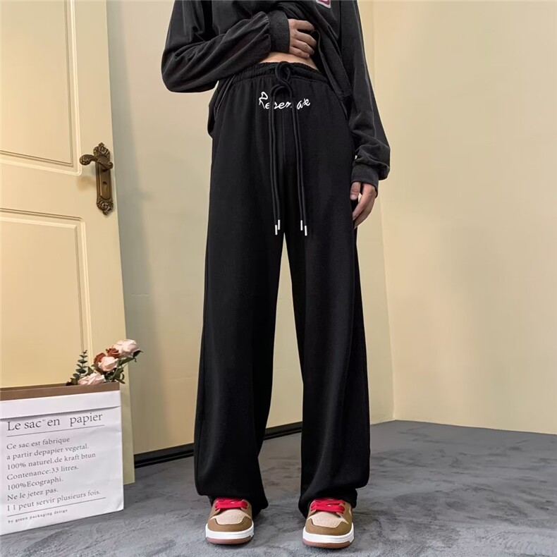 美式复古高街刺绣阔腿休闲裤女潮牌设计感垂感运动卫裤K2585-P30,男装休闲裤,星座412