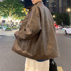 立领机车外套男春秋美式痞帅青年铆钉复古做旧皮夹克JK0193-P88，男装夹克，星座308B-2