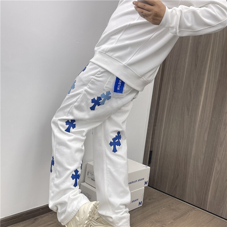 网红款白色牛仔裤十字架高街风  p39 Y686图片