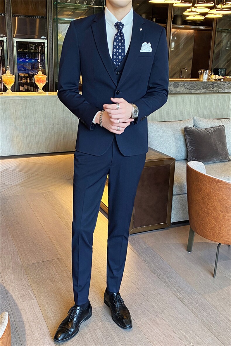 西服套装男士三件套商务职业正装小西装韩版修身伴郎新郎结婚礼服,男装西服套装,星座505-2（原电商A260-1)
