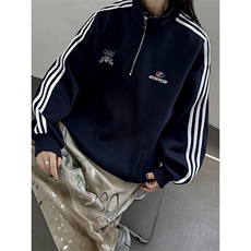 主推美式半拉链复古学院风球衣中性卫衣宽松外套男女G1092P68，女装短外套，电商A339
