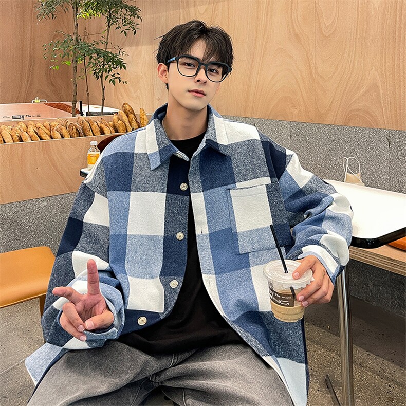 特批40无差价2025春美式宽松大码男翻领呢料夹克外套J635偏大一码,男装夹克,电商A001
