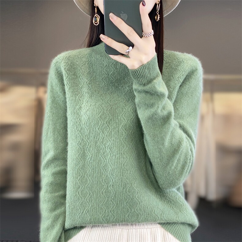 一线成衣女半高领镂空长袖毛衣宽松羊绒衫针织打底衫,女装羊毛衫,大美人高端店