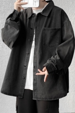 8XL-M特大码牛仔衬衫宽松浅蓝色牛仔外套男休闲衬衫CS502P68控88，男装衬衫，电商D206-1