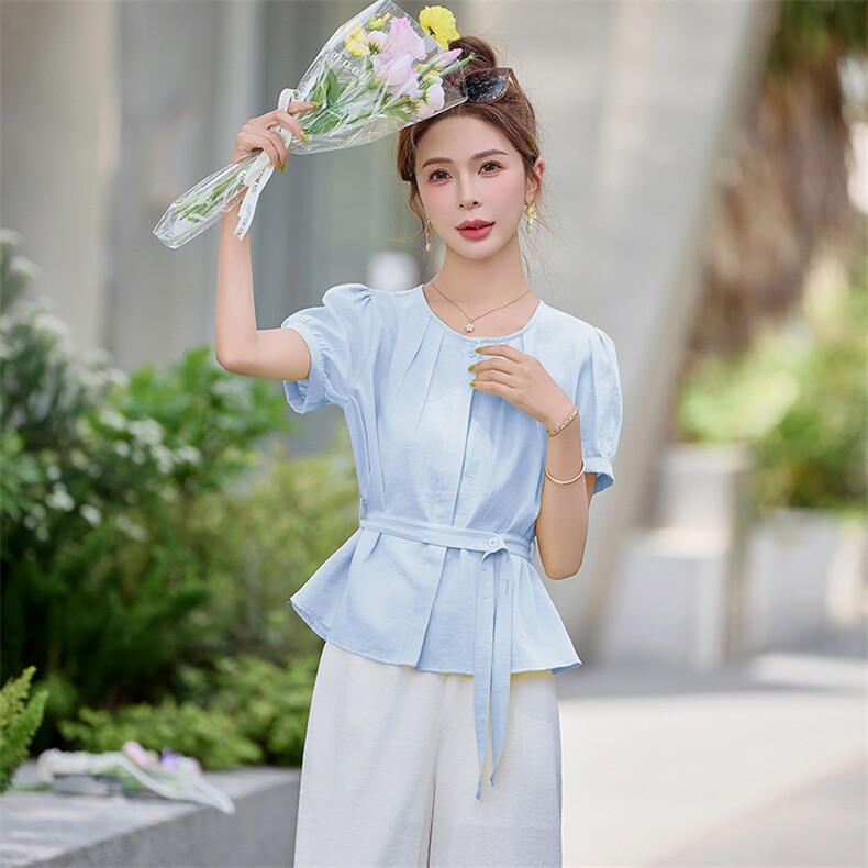 2025年夏季新款休闲气质棉麻阔腿裤套装两件套,女装套装/套裙,初闻兮
