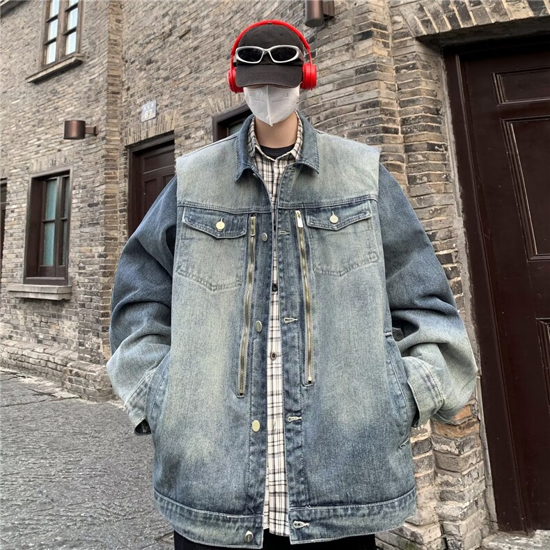 美式复古重工水洗直角垫肩牛仔夹克外套JK8928P75,男装夹克,星座1116-2