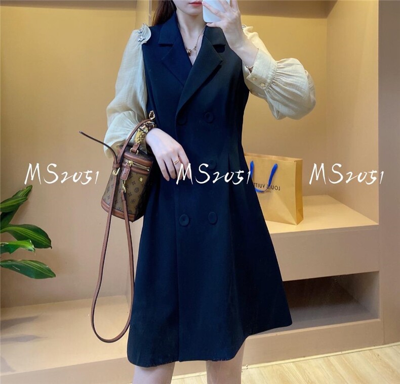 肩袖手工定钻连衣裙，女装连衣裙，米社