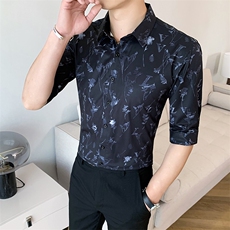 312A-106-P552025新款韩版修身帅气花衬衫英伦时尚男士衬衣B，男装衬衫，星座312A-5