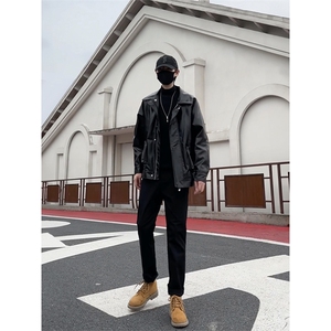 搭配马丁靴皮衣的休闲裤仿牛仔裤男秋冬机车风痞帅1412-2/612/P48图片