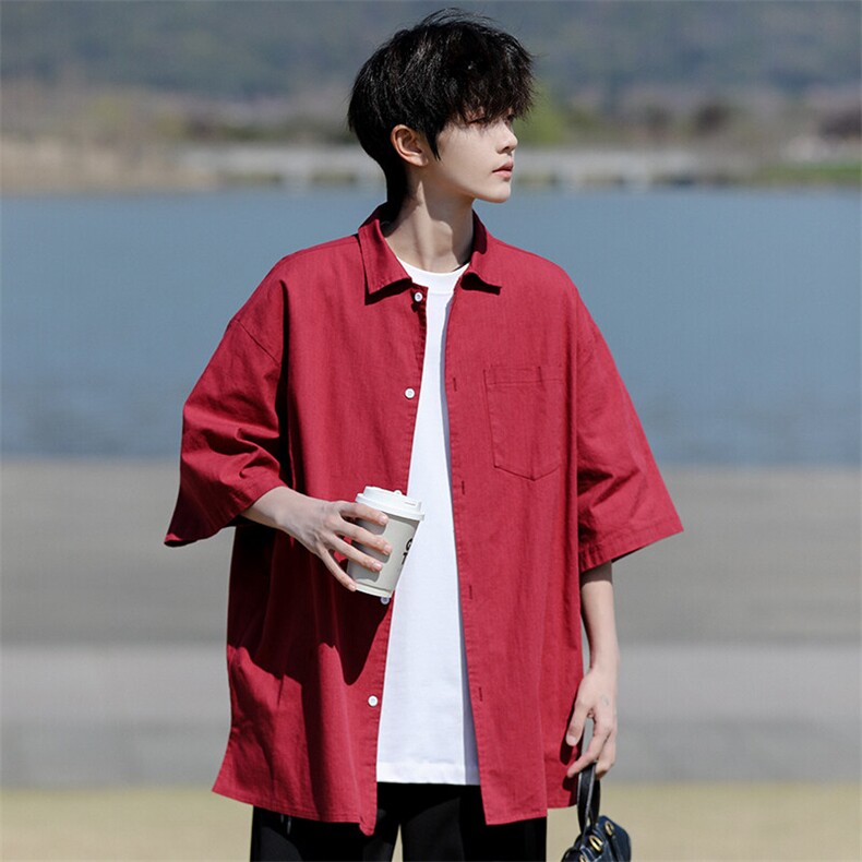 8XL-M亚麻短袖衬衫男夏薄款宽松休闲百搭大码半袖衬衣DC28002P50,男装衬衫,电商B312