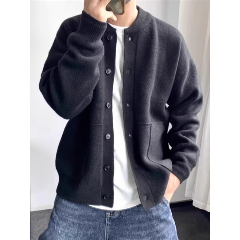 1506/QMJ1030/P53日系男士复古圆领羊毛开衫针织衫高级感毛衣外套,男装针织衫/毛衣,星座1506