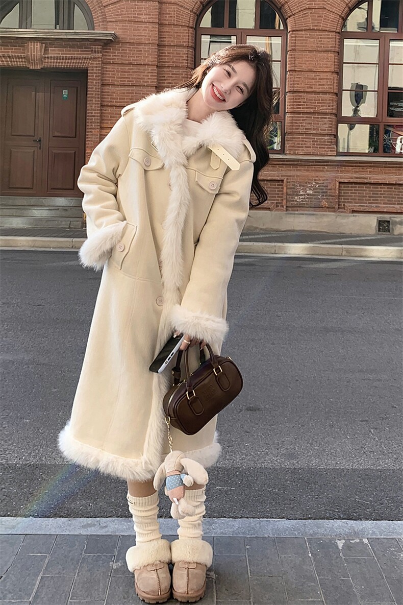 皮毛一体羊羔毛毛呢外套女中长款棉服长款2C133-963-P235-K338,女装毛呢外套,2C133