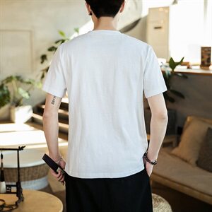 2021夏季中式男复古刺绣短袖T恤宽松盘扣半袖上衣QT6005-T图片